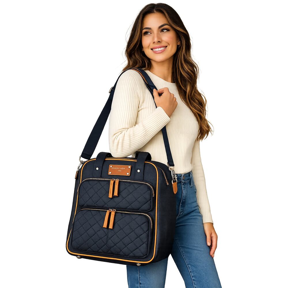 Adrienne Vittadini Sport Denim Laptop Tote Bag Travel Carryall Blue